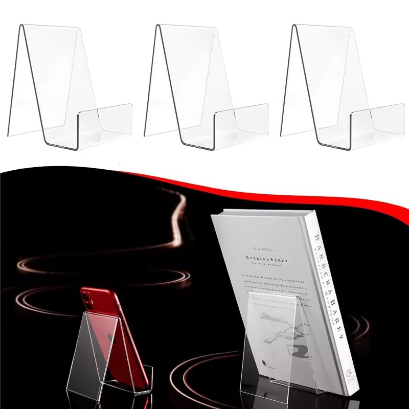 Clear Acrylic Book Stand Holder - 4 sztuki przezroczystych, regulowanych stojaków na